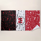 Plage Notes de musique noir rouge et blanc serviette de  (Devant)