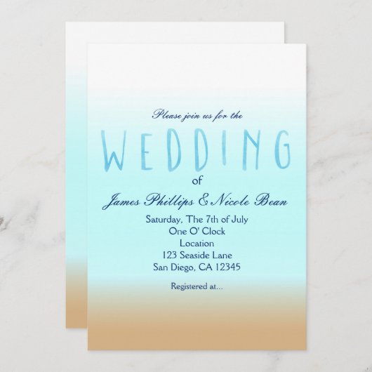 Plage Ombre Elegant Aquarelle Mariage Invitations (Devant / Derrière)