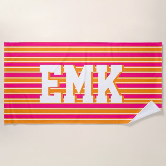 Plage Orange rose rayures Preppy esthétique serviette de (Devant)