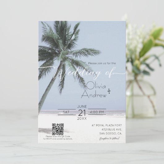Plage Palm Tree Faire-part de mariage à thème Modè (Debout devant)