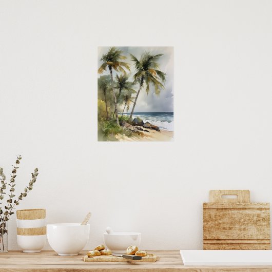 Plage Palm Trees Aquarelle Art Imprimer Poster (Cuisine)