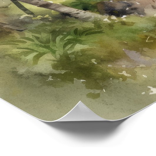 Plage Palm Trees Aquarelle Art Imprimer Poster (Coin)