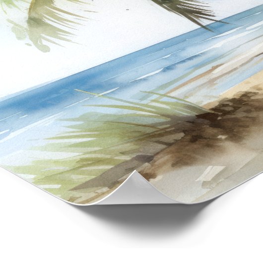 Plage Palm Trees Aquarelle Art Imprimer Poster (Coin)