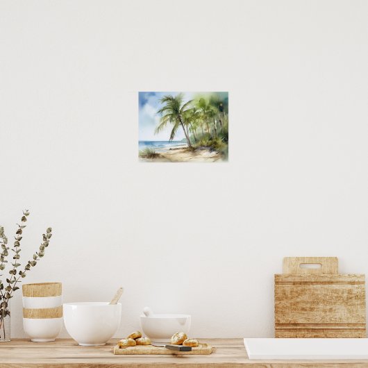 Plage Palm Trees Aquarelle Art Imprimer Poster (Cuisine)