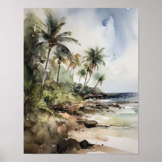 Plage Palm Trees Art Imprimer Affiche de voyage (Devant)