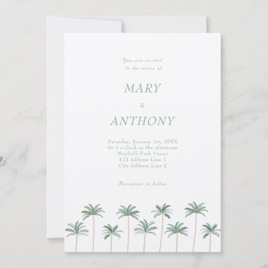 Plage Palm Trees Faire-part de mariage (Devant)