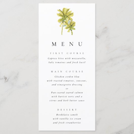 Plage Palm Trees Tropical Watercolor Menu Mariage (Devant)