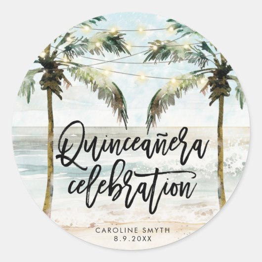 plage palmiers tropicaux quinceanera sticker (Devant)