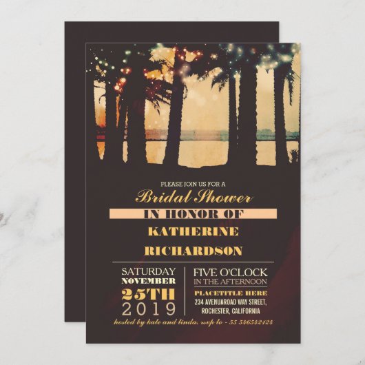Plage Palms Sunset nuptiale douche Invitation (Devant / Derrière)