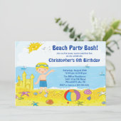 Plage Party Boy Swimming Birthday Invitation (Debout devant)