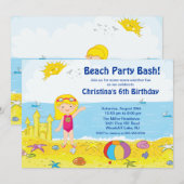 Plage party Girl Swimming Birthday Invitation (Devant / Derrière)