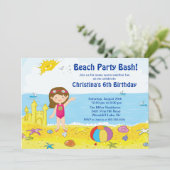 Plage party Girl Swimming Birthday Invitation (Debout devant)
