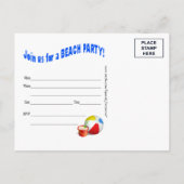 Plage Party Summer Fun Invitation Carte postale (Dos)