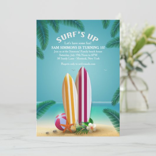 Plage Party Surfboards Invitation (Debout devant)