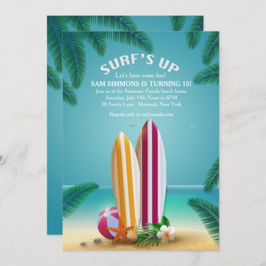 Plage Party Surfboards Invitation (Devant / Derrière)