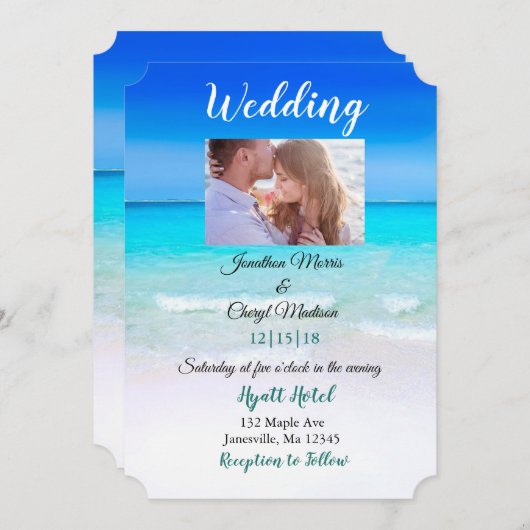 Plage Photo invitations de mariage (Devant / Derrière)