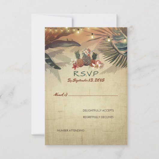 Plage Pinapple Palms Mariage rustique Carte RSVP (Devant)