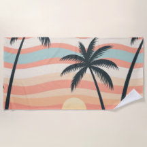 Rayures de coucher de soleil tropical – Serviette