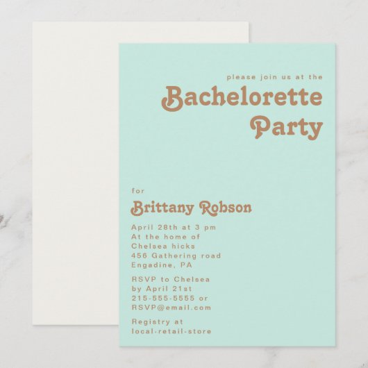 Plage Retro | Aqua Bachelorette Party Invitation (Devant / Derrière)