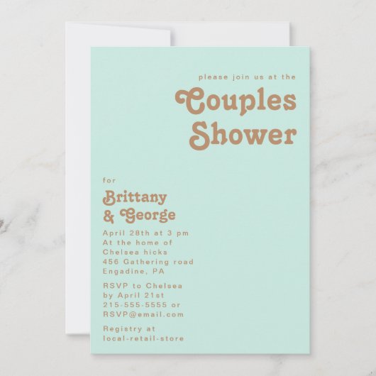 Plage Retro | Aqua Couples Shower Invitation (Devant)