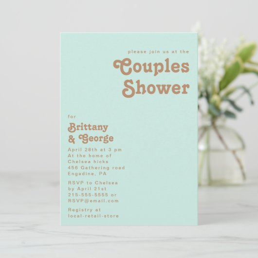 Plage Retro | Aqua Couples Shower Invitation (Debout devant)
