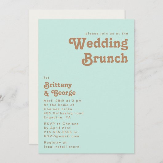 Plage Retro | Aqua Mariage Brunch Invitation (Devant / Derrière)