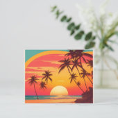 Plage Rétro au Coucher du Soleil Carte Postale Anc (Debout devant)