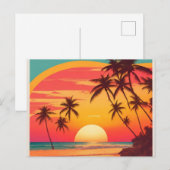 Plage Rétro au Coucher du Soleil Carte Postale Anc (Devant / Derrière)