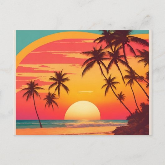 Plage Rétro au Coucher du Soleil Carte Postale Anc (Devant)