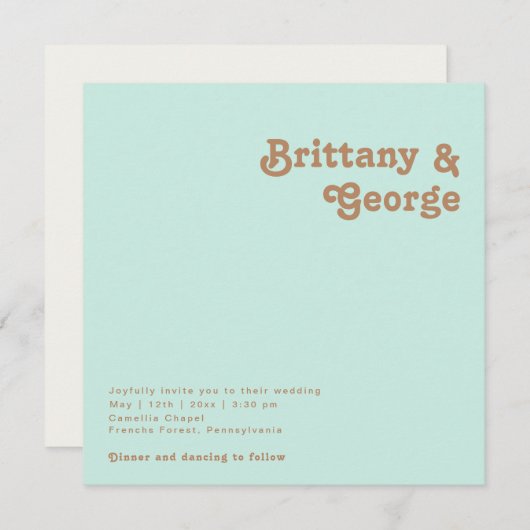 Plage Retro | Faire-part de mariage Carré Aqua (Devant / Derrière)