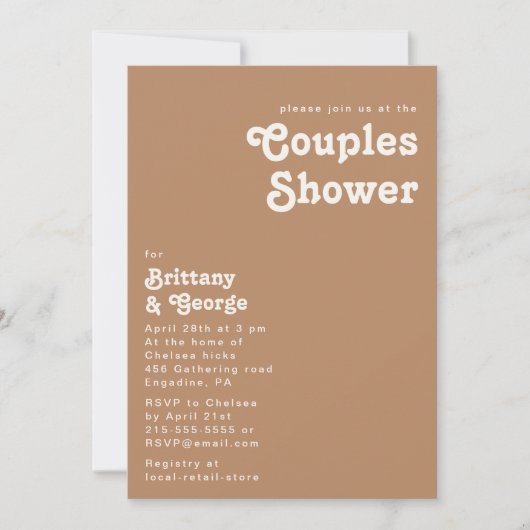 Plage Retro | Invitation de douche Brown Couples (Devant)