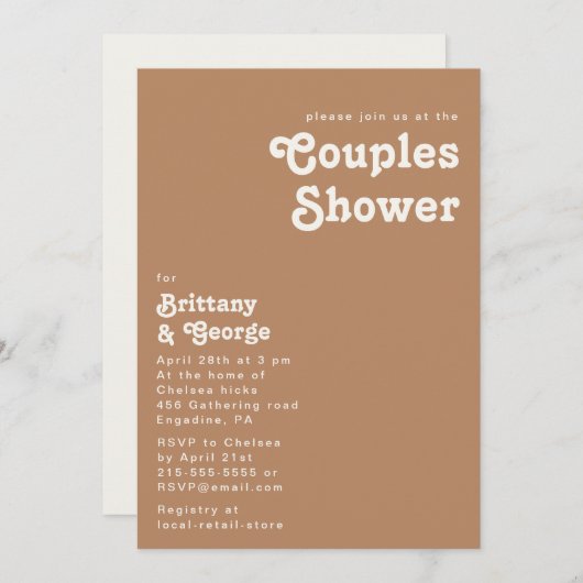 Plage Retro | Invitation de douche Brown Couples (Devant / Derrière)