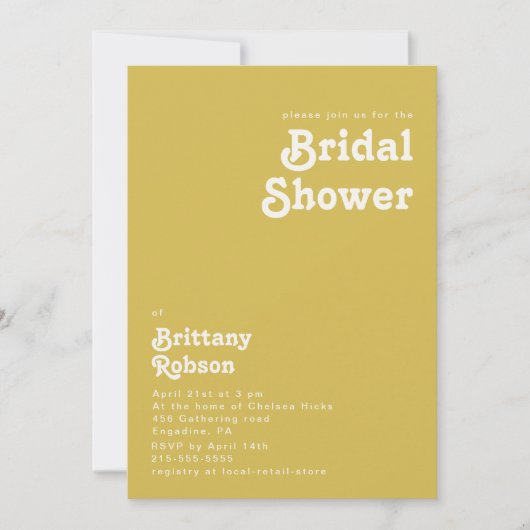 Plage Retro | Invitation de douche nuptiale or (Devant)
