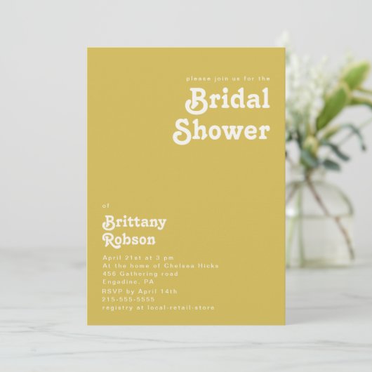 Plage Retro | Invitation de douche nuptiale or (Debout devant)