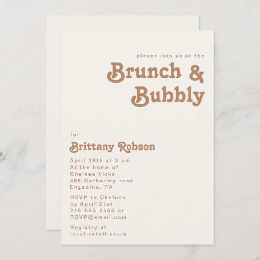 Plage Retro | Ivory Brunch et Bubbly Invitation (Devant / Derrière)