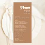 Plage Retro | Menu Dîner Mariage Brown<br><div class="desc">Cette plage rétro | brun menu mariage dîner est parfait pour votre simple vintage et coloré boho mariage d'été tropical. Sa police bohème unique du milieu du siècle donne à ce design une ambiance minimaliste super hippie classique. Supposons que vous cherchiez un design qui présente des couleurs vives et rustiques...</div>