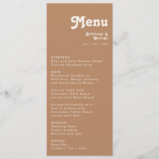 Plage Retro | Menu Dîner Mariage Brown (Devant)
