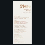 Plage Retro | Menu du dîner Mariage ivoire<br><div class="desc">Cette plage rétro | Le menu du dîner en ivoire est parfait pour votre simple mariage d'été boho tropical vintage et coloré. Sa police bohème unique du milieu du siècle donne à ce design une ambiance minimaliste super hippie classique. Supposons que vous cherchiez un design qui présente des couleurs vives...</div>