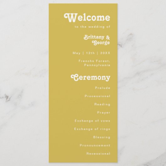 Plage Retro | Programme de mariage d'or (Devant)