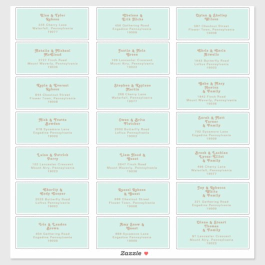 Plage Retro | Sticker d'adresse du Mariage Aqua (Feuille)