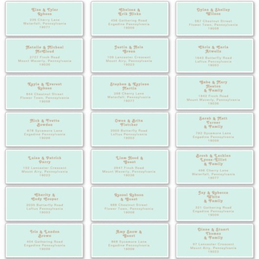 Plage Retro | Sticker d'adresse du Mariage Aqua (Devant)