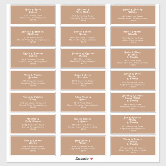 Plage Retro | Sticker d'adresse du Mariage Brown (Feuille)