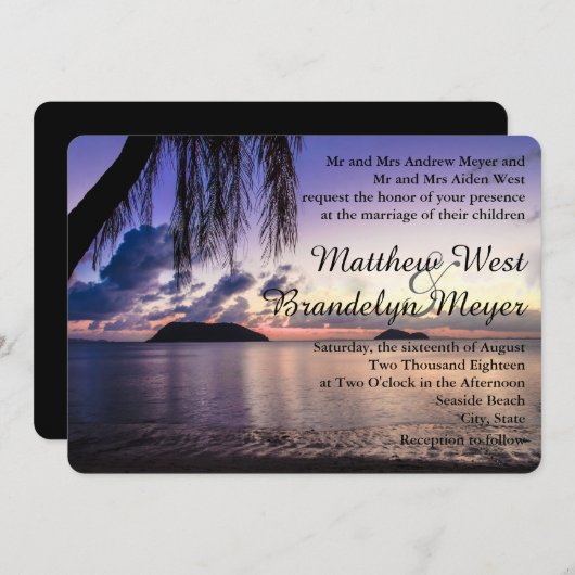 Plage romantique Faire-part de mariage de coucher  (Devant / Derrière)