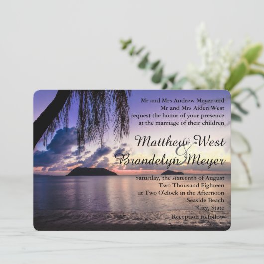 Plage romantique Faire-part de mariage de coucher  (Debout devant)