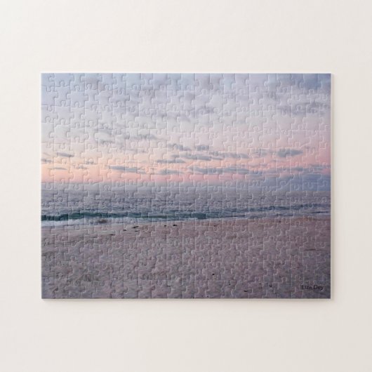 'Plage rose et bleue à l'aube' Puzzle (Horizontal)