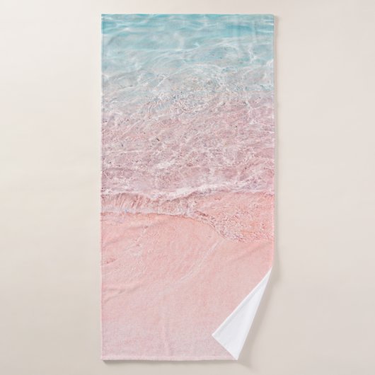 Plage rose et vague (Serviette de bain)