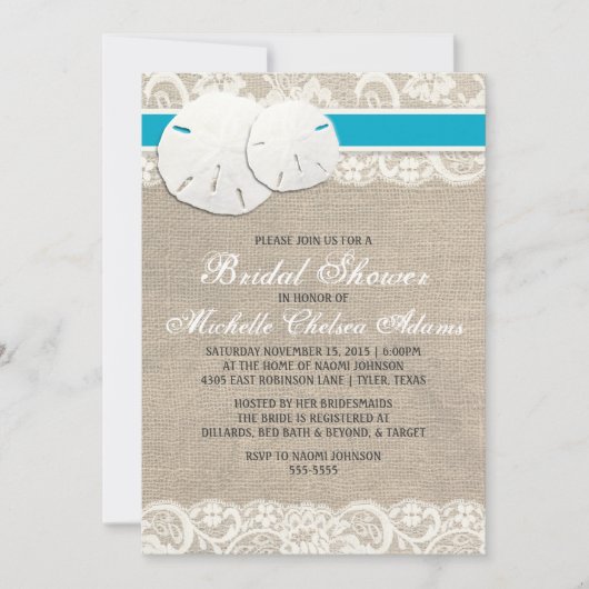 Plage Rustique Burlap Dentelle nuptiale Invitation (Devant)