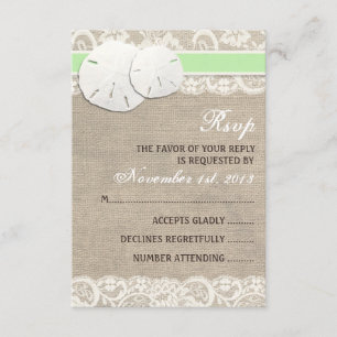 Plage Rustique Burlap Dentelle RSVP Carte - Vert