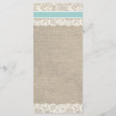 Plage Rustique Burlap Lace Carte menu - Turquoise (Dos)