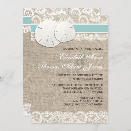 Plage Rustique Burlap Lace Faire-part de mariage (Devant / Derrière)